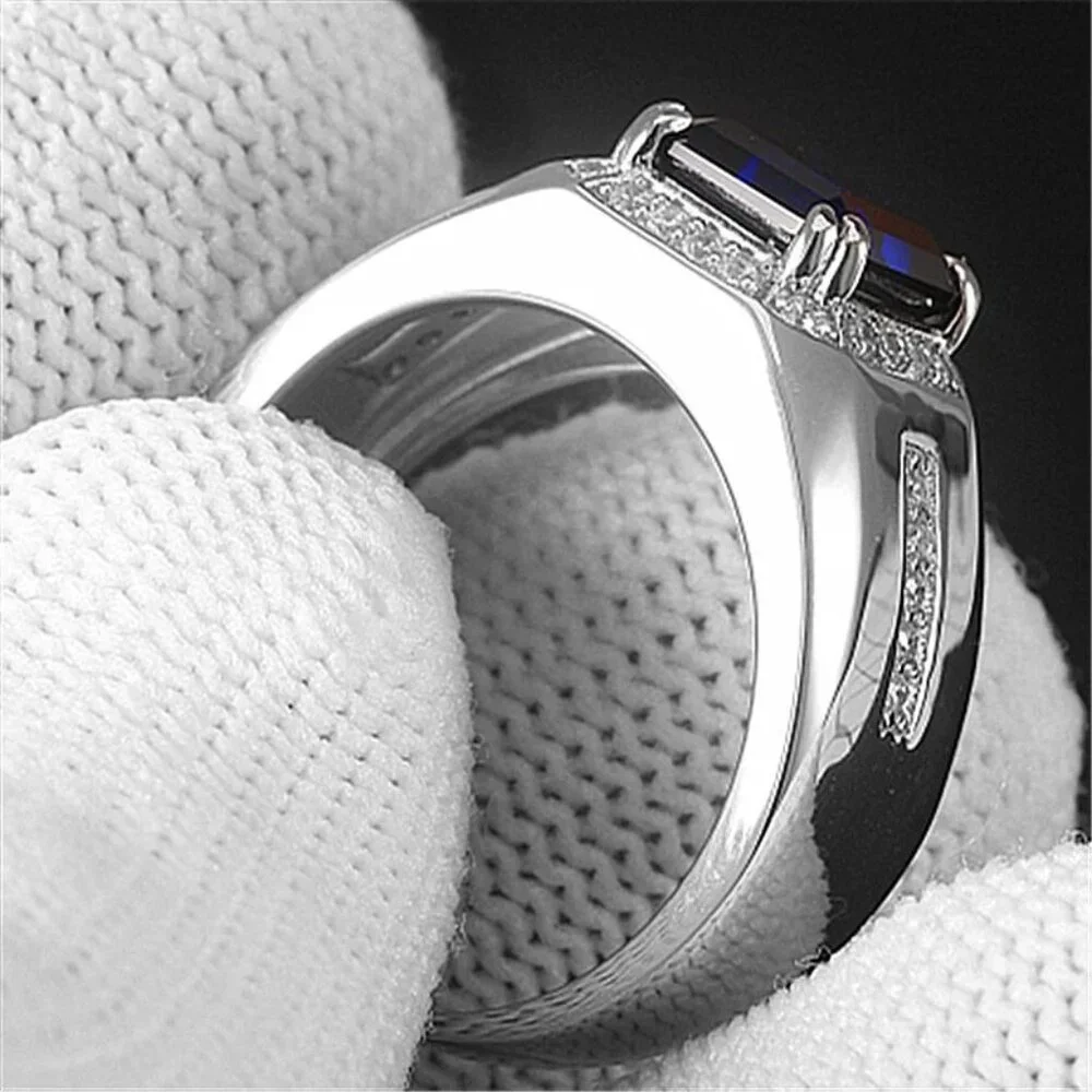 🆕 Men's Micro Pave 3.00ctw. Sapphire and Diamond Ring 18K White Gold Pltd 🆕 - Picture 7 of 7